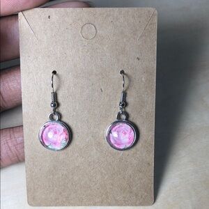 Elegant Pink Floral Drop Earrings